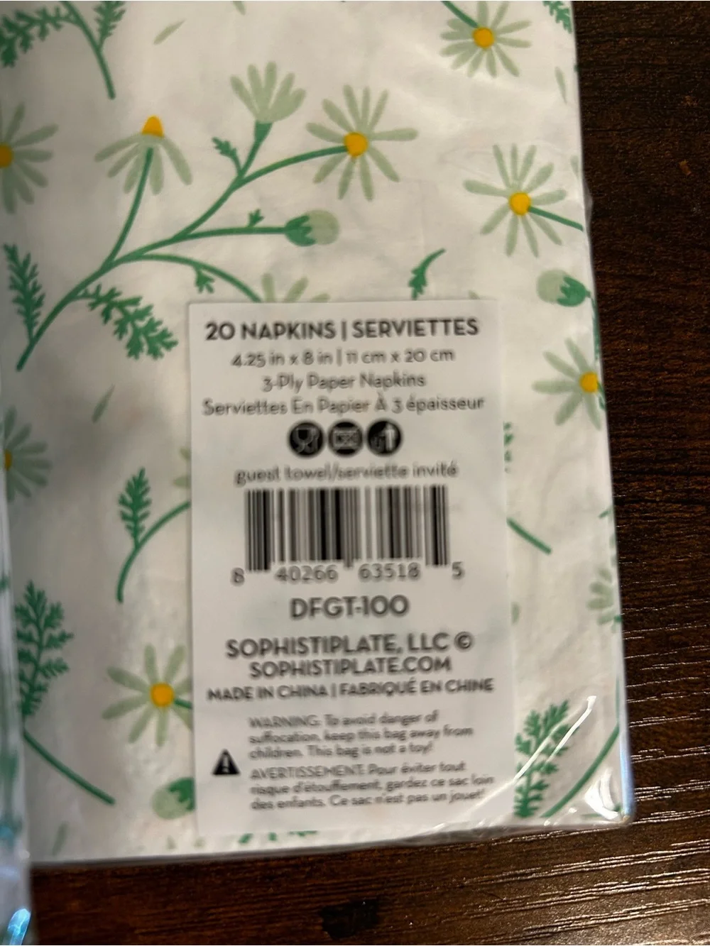 Floral Paper Napkins Set of 4 packs- White with Blue & Yellow Daisies